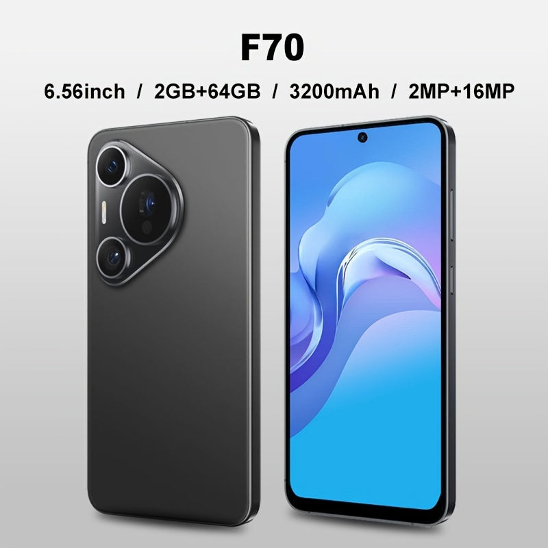 Smartphone F70 Black, 2G RAM+64G ROM, 16.66cm Large Screen, 3200mAh Battery, 3G Network Cellphone, Face Recognition Mobile Phone, 3G WCDMA: 850MHz/2100MHz