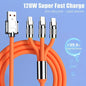 Three In One 120W Super Fast Charging Data Cable, For Apple Type C Android, Phone Charging Cable, Car Universal Three-head Fast Charging Data Cable, Stylish Look