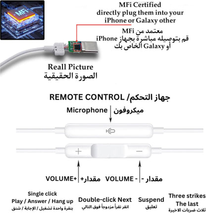 سماعات داخل الأذن سلكية من اس اتش بروتيكت بمنفذ USB C لجوال ايفون 15 وميكروفون مدمج وتحكم في مستوى الصوت متوافقة - برو وجالكسي S24 S23 S22 S21 وبكسل 7 6 5 وغيرها ابيض