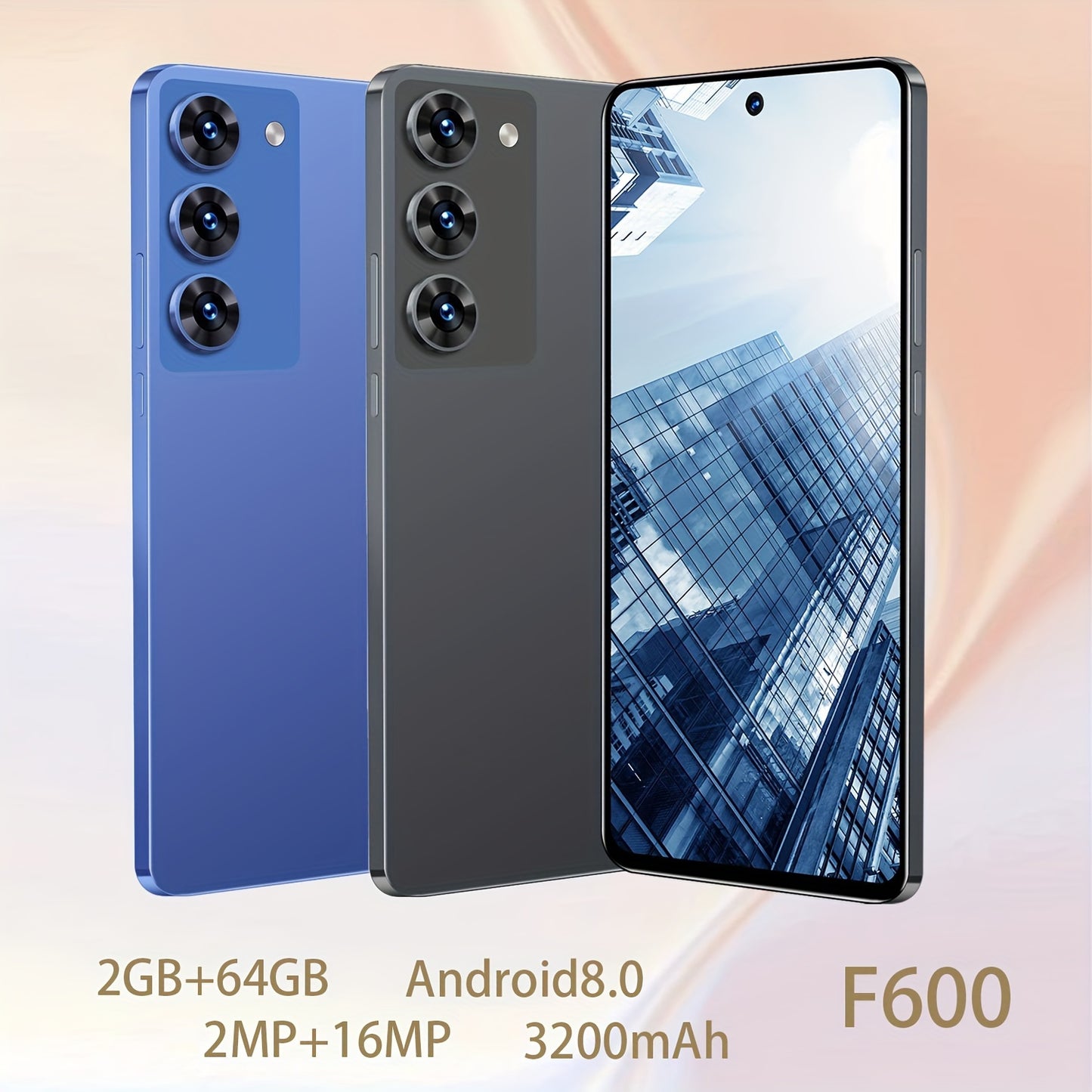 F600 Smartphone, 6.56-Inch Large Screen, 2GB+64GB, 3200Mah Battery, 3G Network, Unlocked, Face Recognition, Dual SIM, 720P Video Capture, Touchscreen, Android 8.0, USB Type-C Charging, 3G WCDMA 850/2100Mhz, 9:1 Aspect Ratio, Att Carrier, 2024 Model Year