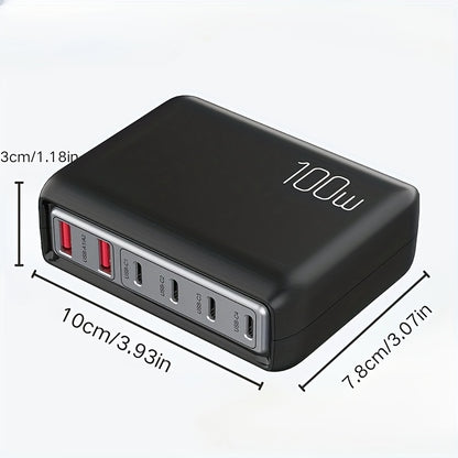 1pc 100W Cell Phone Electronics Charger Multi-functional Quick Charging Station with 2-Port QC 3.0 USB 4-Port type-c Quick Charger for Smartphones, Laptops, Watches and Other USB Devices