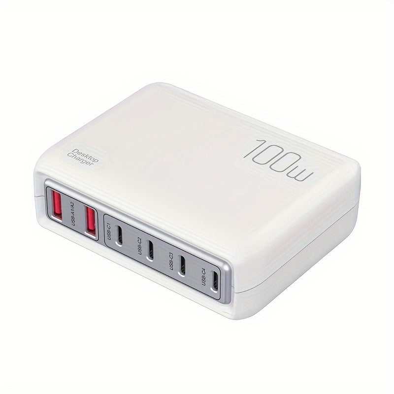 1pc 100W Cell Phone Electronics Charger Multi-functional Quick Charging Station with 2-Port QC 3.0 USB 4-Port type-c Quick Charger for Smartphones, Laptops, Watches and Other USB Devices