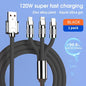 Three In One 120W Super Fast Charging Data Cable, For Apple Type C Android, Phone Charging Cable, Car Universal Three-head Fast Charging Data Cable, Stylish Look